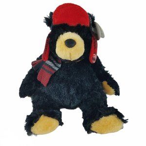Black Bear Plush Red Plaid Trapper Hat Wishpets Rusty Winter Ear Flaps 2010